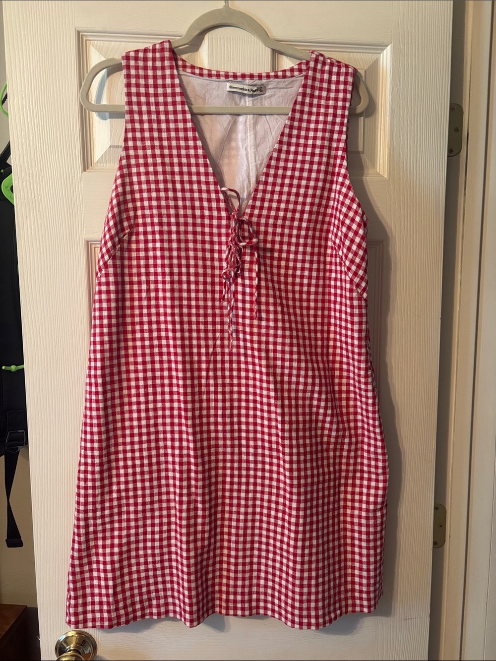 Red & White Gingham Lace-Up Sleeveless Dress